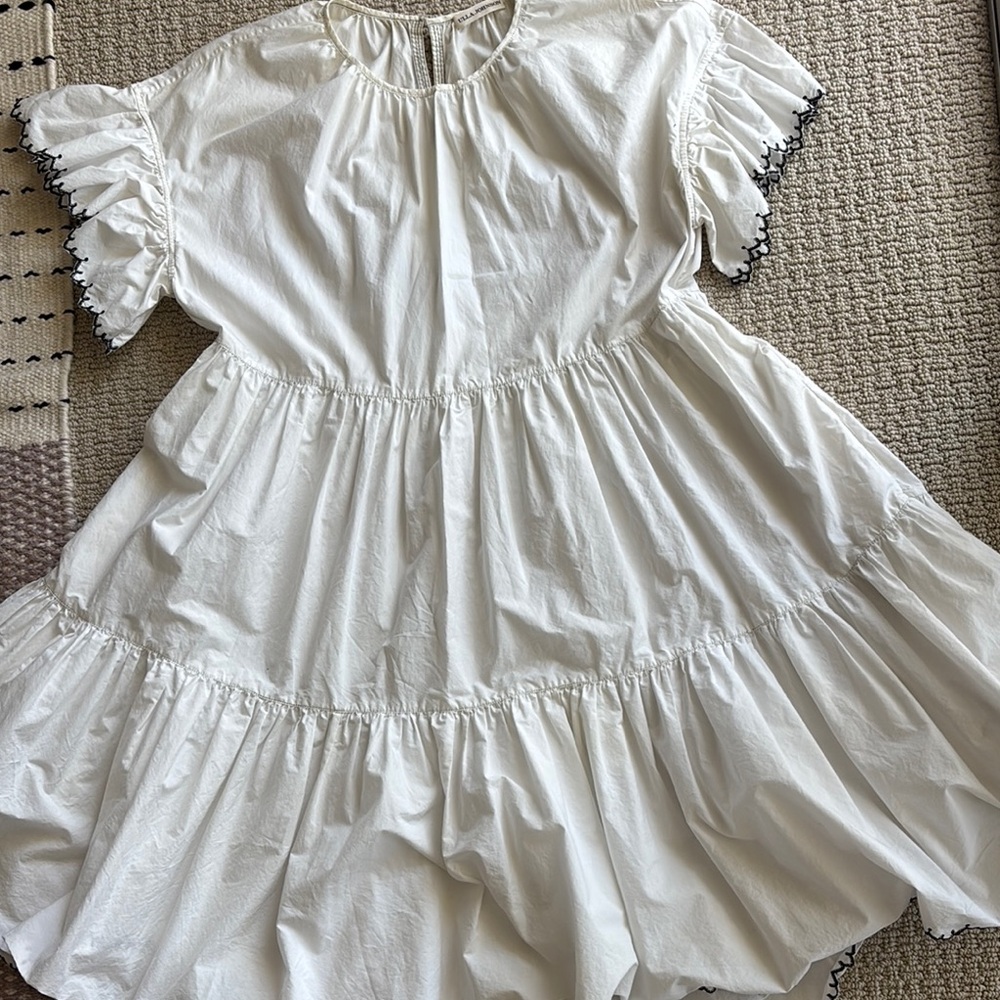 Ulla Johnson Black and White Ruffled Tiered Midi Sundress